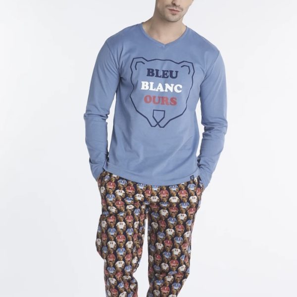 Arthur : Pyjama Long Bleu Blanc Ours