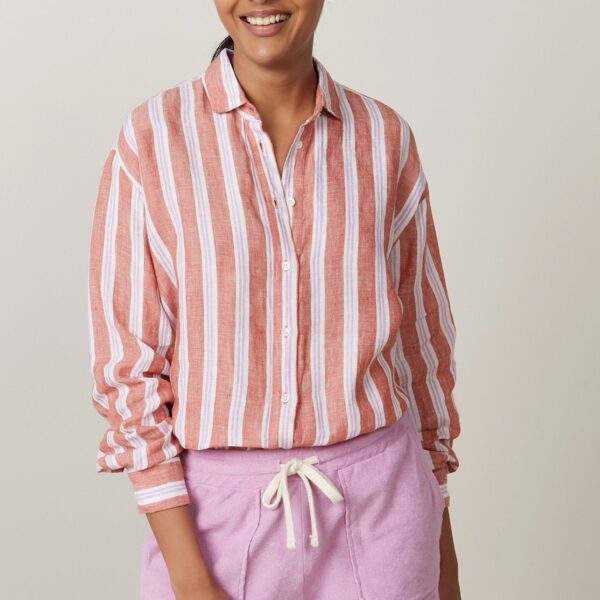 Hartford : Chemise Charlot en lin rayé orange