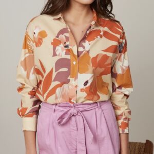 Hartford : Chemise Charlot Imprimée Hawaï Beige