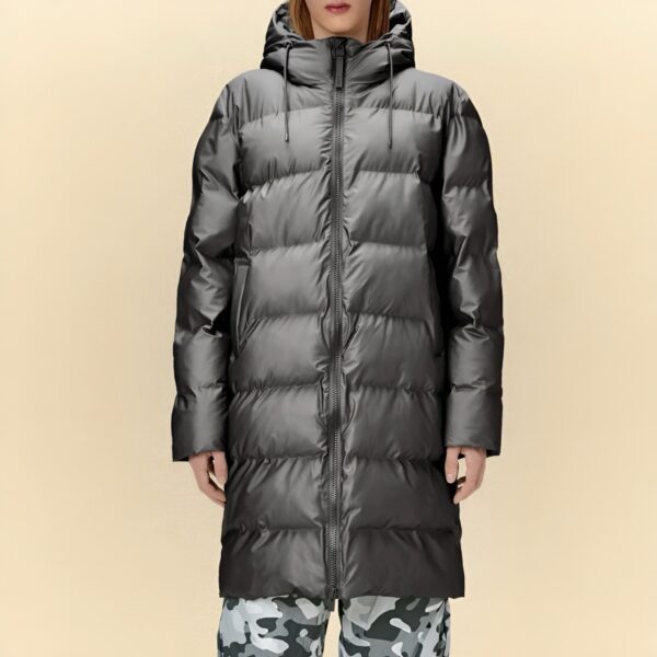 Rains : Alfa Long Puffer Jacket metallic grey – Image 2
