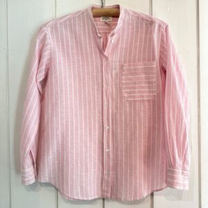 Hartford : Chemise Connor coton lin rayée rose