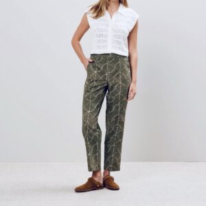 Hartford : Pantalon Pili imprimé feuilles gris