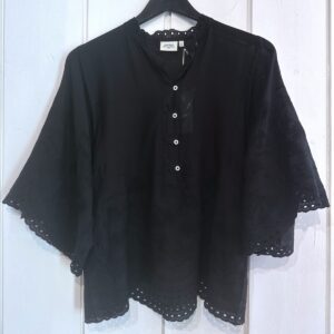 Hartford : Top voile de coton brodé HUSCO noir