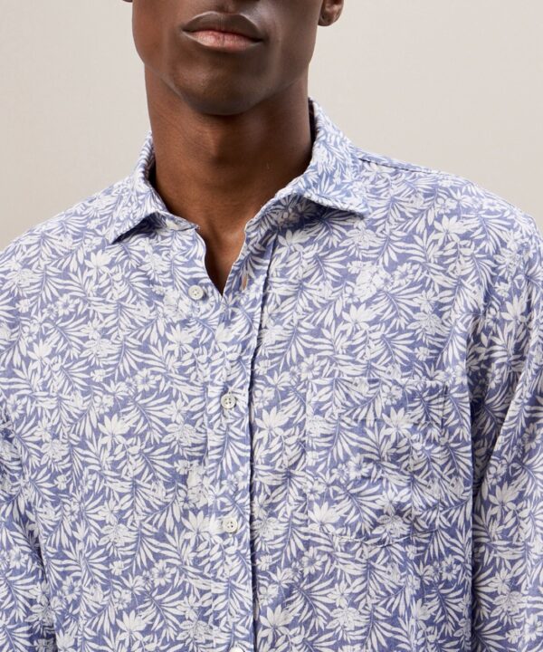 Hartford : Chemise Paul Lin Viscose Bleu Imprimé