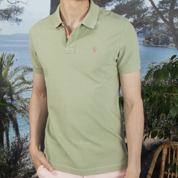Vicomte Arthur : Polo PIBO vert sauge logo bicolore – Image 3