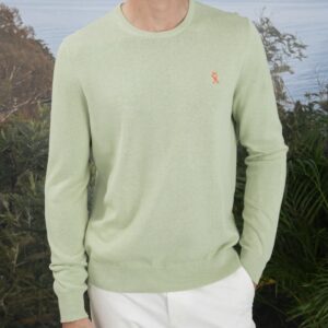 Vicomte Arthur : Pull col rond Kasper vert sauge