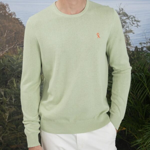 Vicomte Arthur : Pull col rond Kasper vert sauge