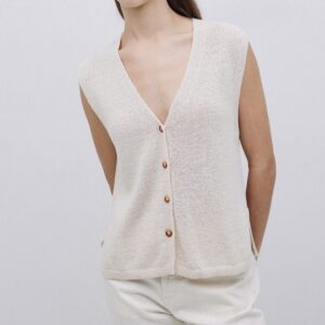 YERSE : Gilet maille col en V écru