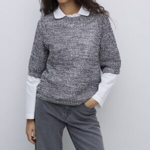 YERSE : Pull bleu foncé ajouré