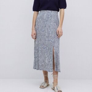 YERSE : Jupe midi en viscose bleu