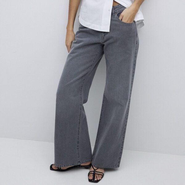 YERSE : Pantalon en jean wide leg gris