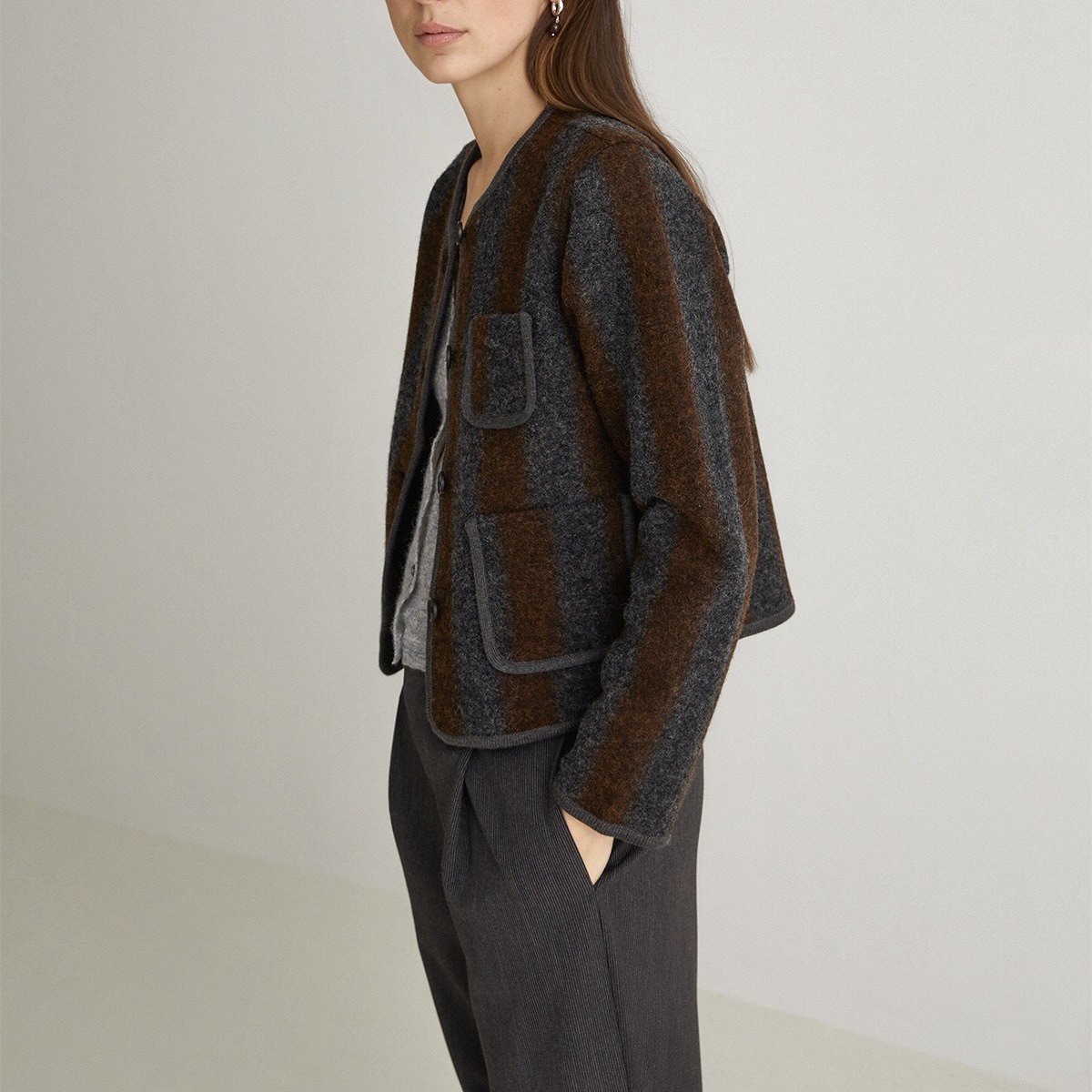 YERSE : Manteau court laine bouillie en mélange – Image 3