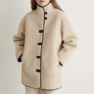 YERSE : Manteau effet mouton écru