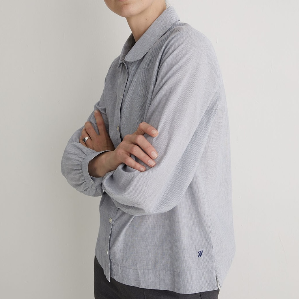 YERSE : Chemise coton fines rayures bleu marine – Image 3