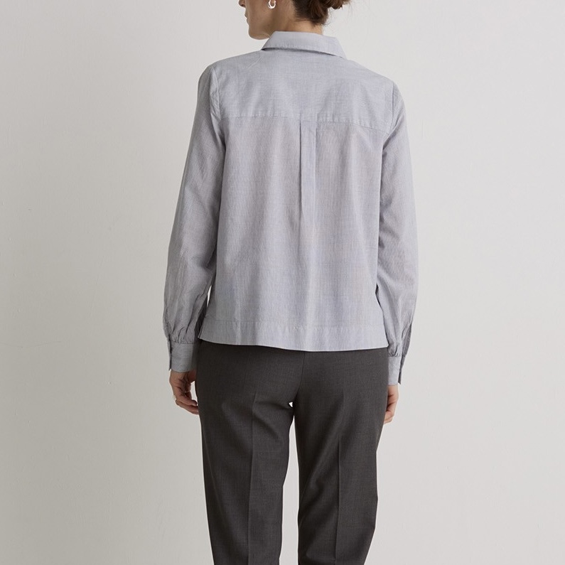 YERSE : Chemise coton fines rayures bleu marine – Image 4