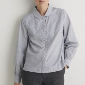 YERSE : Chemise coton fines rayures bleu marine