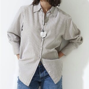 YERSE : Chemise popeline coton à rayure camel