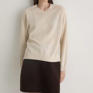 YERSE : Pull V en mélange de laine RWS écru