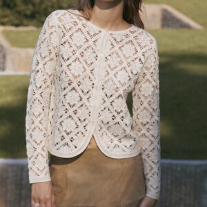 YERSE : Cardigan en crochet écru