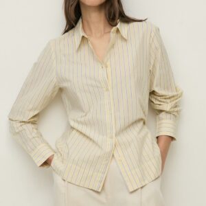 YERSE : Chemise coton bio jaune à rayures